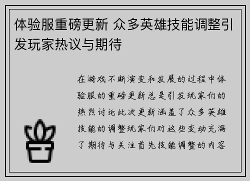体验服重磅更新 众多英雄技能调整引发玩家热议与期待