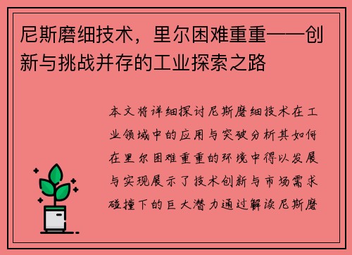 尼斯磨细技术，里尔困难重重——创新与挑战并存的工业探索之路