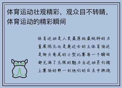体育运动壮观精彩，观众目不转睛，体育运动的精彩瞬间