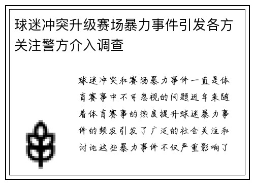 球迷冲突升级赛场暴力事件引发各方关注警方介入调查